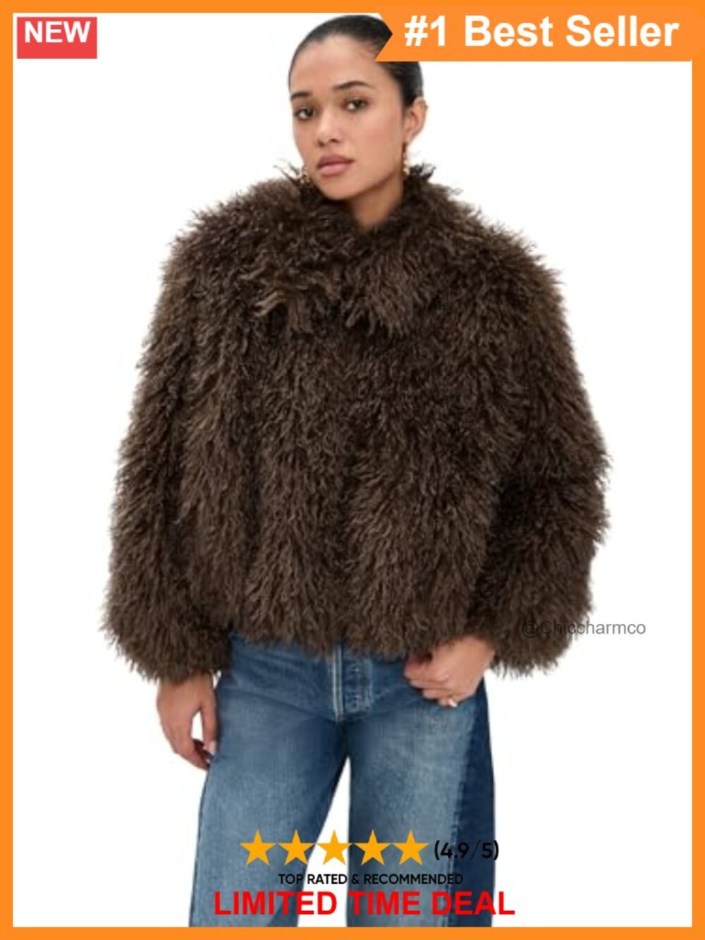 Faux Fur Cocoon Jacket Collared Pockets Relaxed Fit